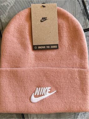 Nike Rose Pink Knit Cuffed Beanie with White Swoosh